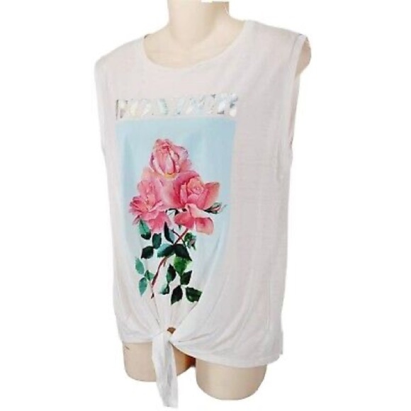 Express Tops - Express One Eleven/ Tie Front Sleeveless Shirt Small White Floral Wonder Top‌‌‍‍